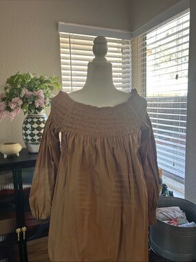 COS Brown Smocked Off-Shoulder Tunic